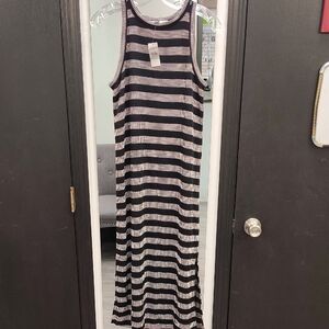 LOFT Black and White Striped Maxi Dress
